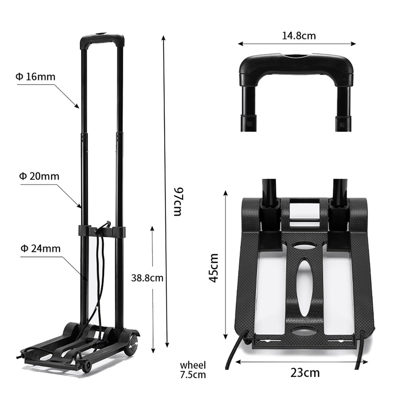 Carrello pieghevole con ruote, carrello portatile per bagagli, viaggi e uso domestico, compatto e leggero, per un facile trasporto