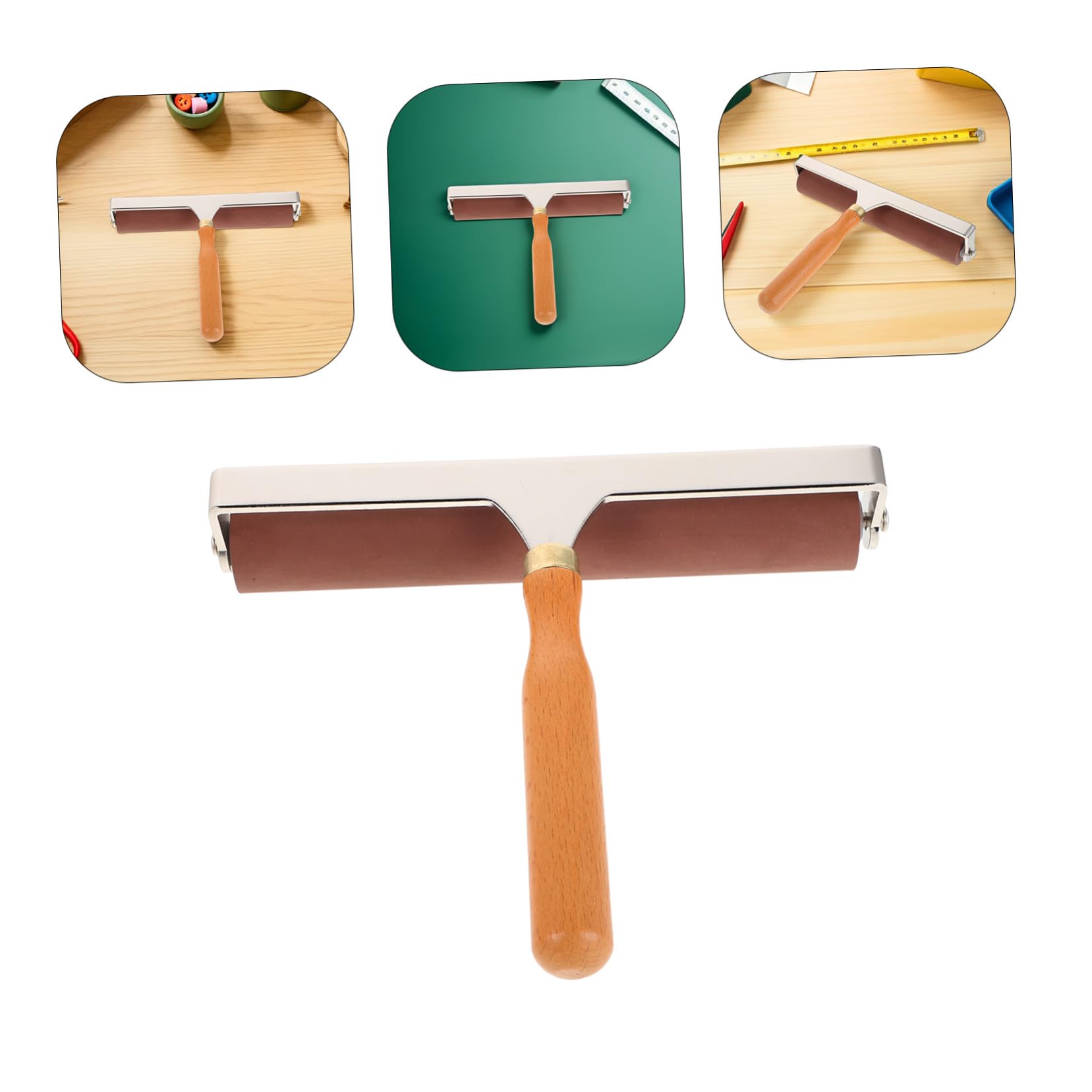 Rodillo de Goma para Manualidades con Mango de Madera Rodillo de Impresión para Estampado Pintura y Aplicación de Pegamento Herramienta Multiusos para Artistas y Trabajos Madera