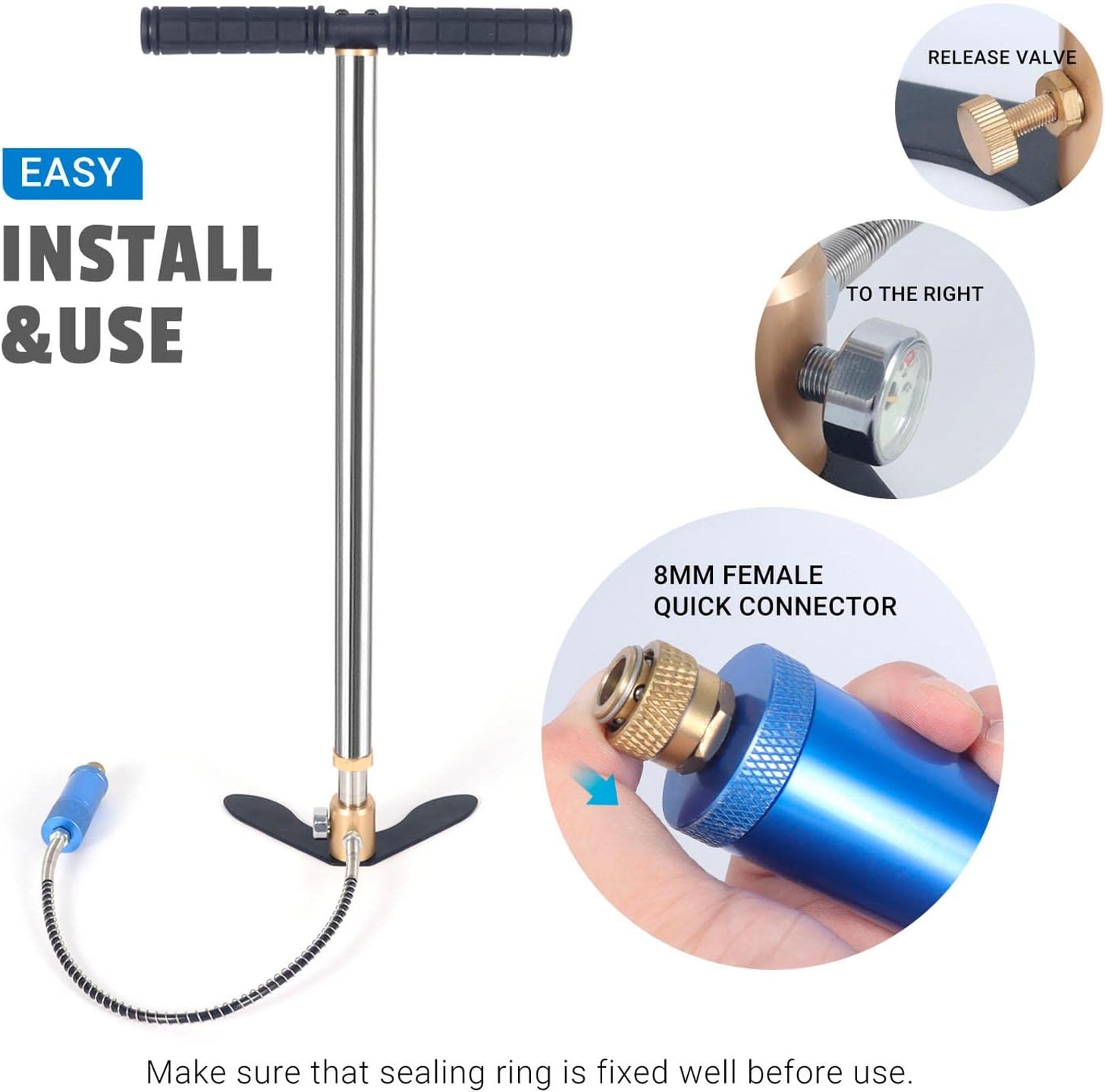 High-Pressure Hand Pump 3 Stage Airgun 4500PSI Stainless Steel Hand Air Pump for Paintball, PCP, Scuba Tank