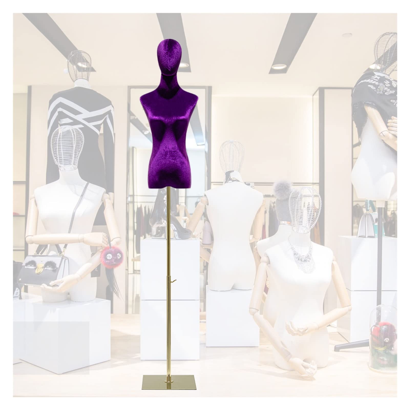 Maniqui Costura Mujer, Cuerpo del Maniquí de Pie con Soporte Cuadrado Metálico, 53-77 In Altura Ajustable Torso del Maniquí Sastre for Mostrar Ropa Y Joyas(K,M-Medium)