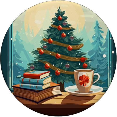 Miniatura 3 de Cute Books Café árbol de Navidad Biblioteca Vintage PopSockets Standard PopGrip