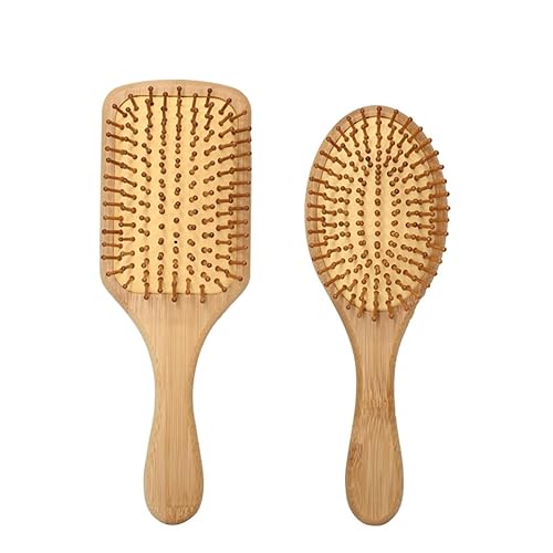 Cepillo de madera natural para el cabello, paquete de 2, cepillo desenredante para masajear el cuero cabelludo, adecuado para hombres, mujeres y