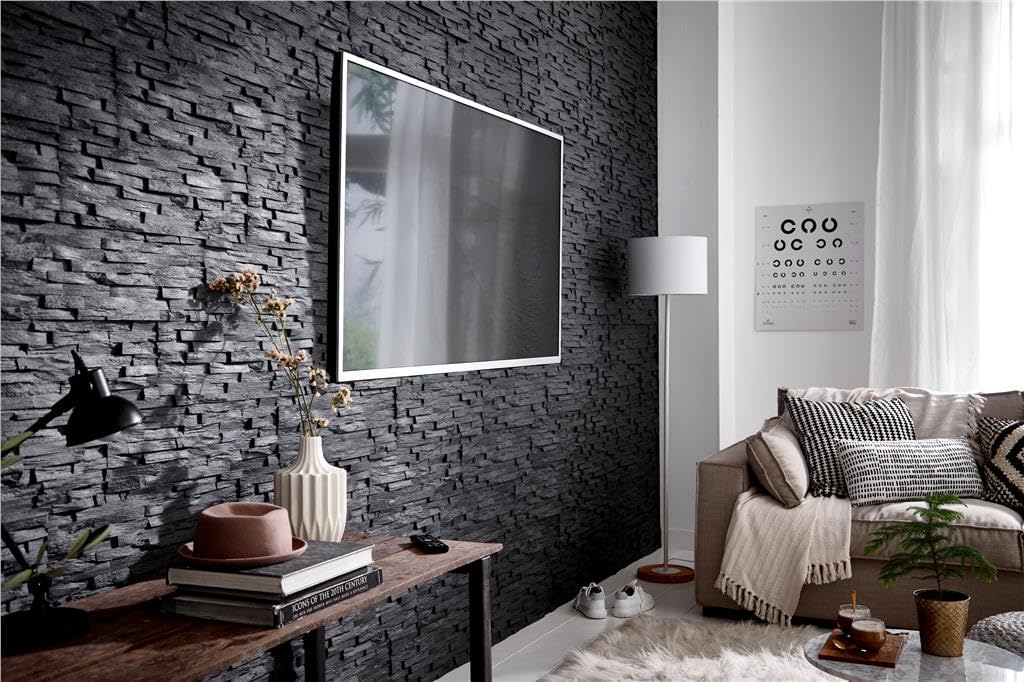 Rebel Of Styles Black 30Pcs Ultralight Benevento Stone Effect - Expanded Polystyrene (Eps) Thermal 3D Wall Panel Tile Cladding - Panels For Interior - Panel Cm X 18.7Cm + Glue 3.15M²