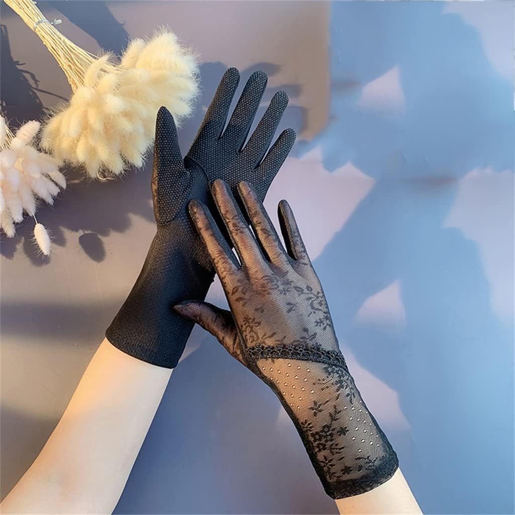 Gloves Women's Thin Short Ice Silk Touch Screen Driving Motorcycle Lace Gloves