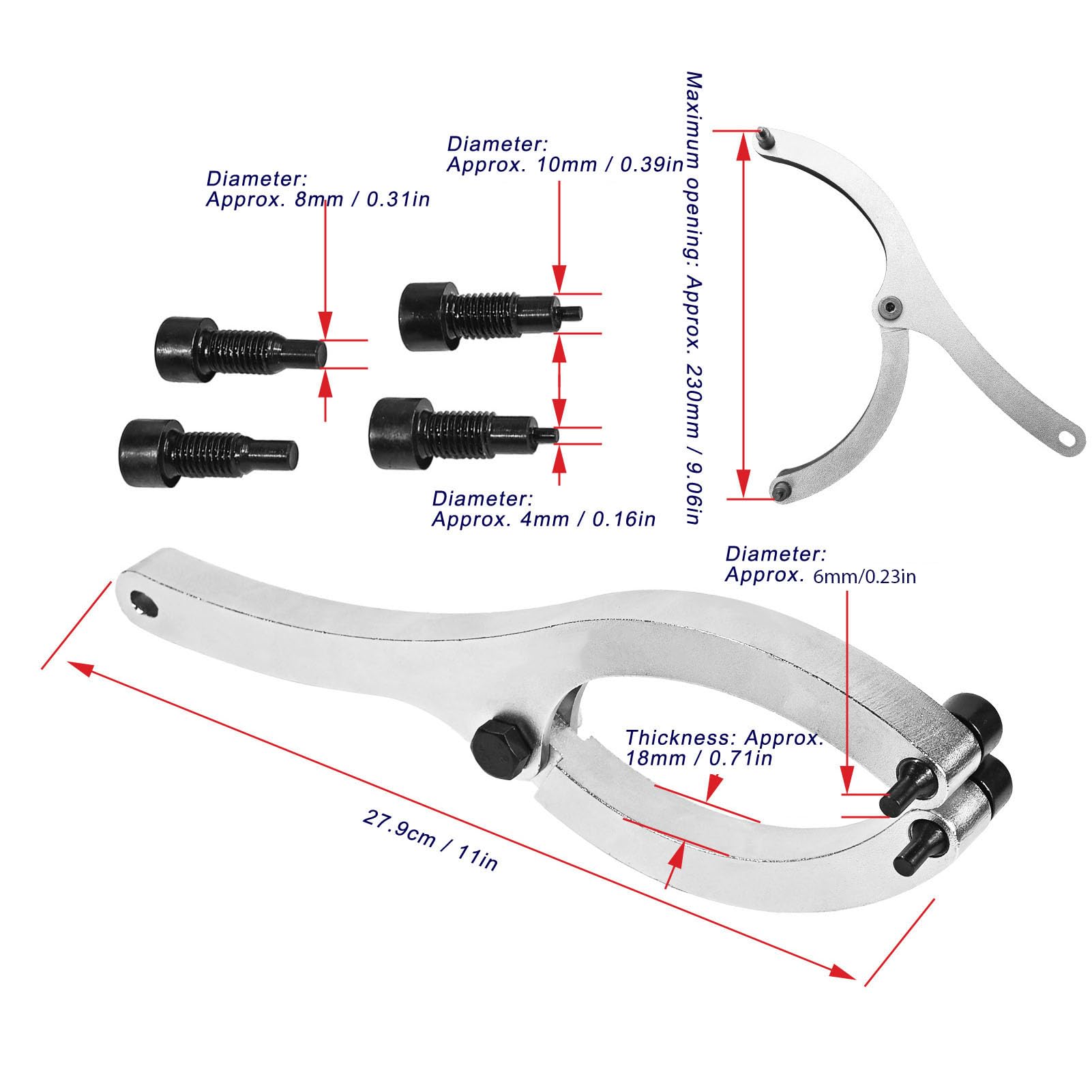 Zestaw kluczy do nakrętek dławnicowych 11 cali z uchwytem Cylinder hydrauliczny do nakrętek 0,85–9 cali ze sworzniami M4 (2/13 cali) M6 (1/4 cala) M8 (5/16 cali)