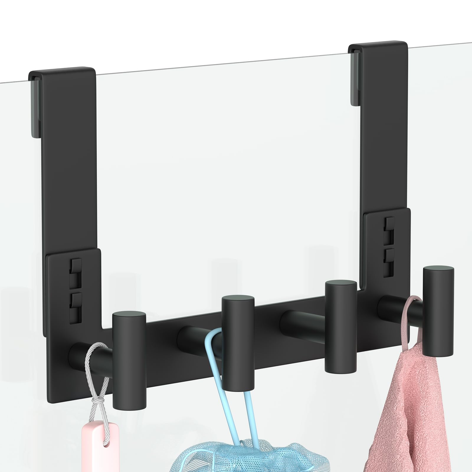 PMMASTO Black Extra-Long Shower Door Hanger, 4 T-Hooks, Fits 3/8-Inch Glass