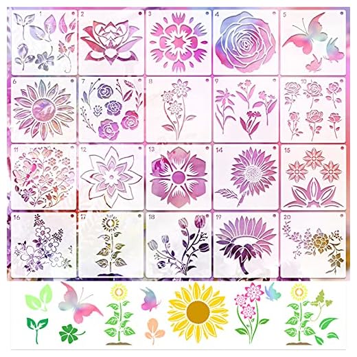 VETPW 20 Pcs Girasol Plantillas de Pintura Reutilizables, Flores Plantillas de Dibujo DIY Set de Plantillas para Suelos, Ventana, Muebles, Madera, Diseño de Paredes, 15x15CM