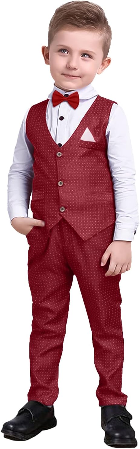 Nwada Boys Suits 4pcs Gentleman Suits Boys Clothes Set Kids Blazer & Pants Outfit Boys Wedding Suits Waistcoat + Shirt + Bowtie + Pants Child Tuxedos Outfits
