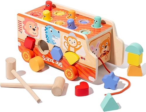 ZRCCOX Juguetes Montessori de madera 3 en 1 para niños de 1, 2, 3 años, juguetes para niños pequeños, juego de golpear un topo, juguete clasificador