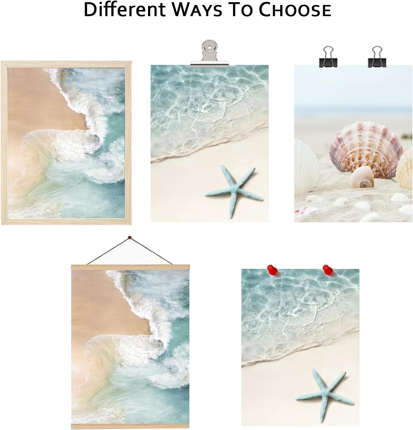 3pcs Beach Coast Posters Wall art Decor Summer Ocean Waves Shells Starfish Print Decorative Paintings Blue Ocean Wall Decor for Living Room, Bedroom, Kitchen, Sea View Room Wall Decor, 16x24Inch, Unframed