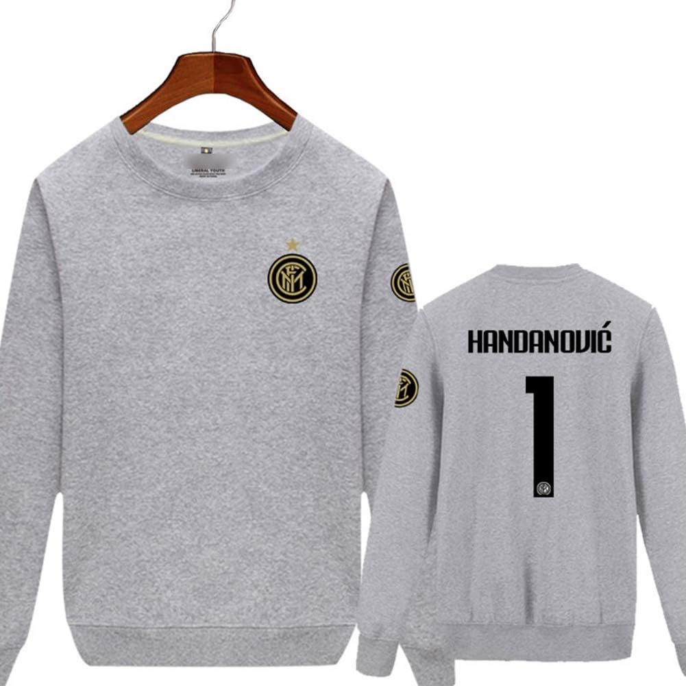 HS-JCWY01F.C Internazionale Milano#1Samir Handanovič Grey Football Uniforms Fans Wear Round Neck Sweaters Lukaku Soft Plus Velvet Heads for Men And Women,Gray,XXL