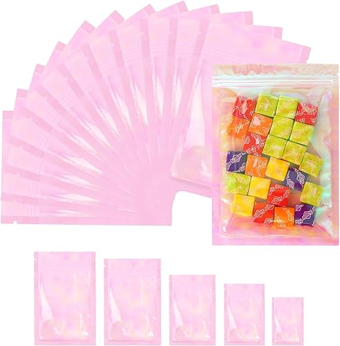 Bolsas de embalaje holográficas resellables de Mylar azul transparente, sellables para brillo de labios, pestañas, joyas, dulces para pequeñas