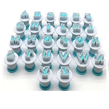 HomeBakers Marta-Z Uppercase Alphabet Plunger Fondant Cookie Cutter Biscuit Mold Embosser, Cookie Stamp Impress, Cake Baking Decorating Tool | Pack of 26 Pcs
