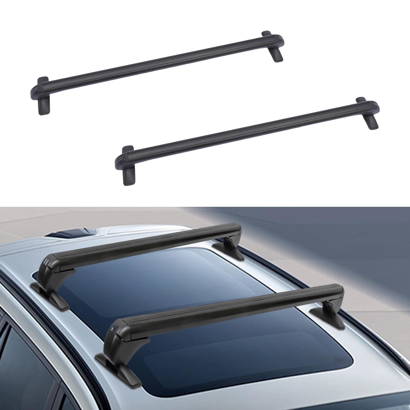 Barras de Techo universales de Aluminio,baca Coche Universal,Barras Techo Coche,Carga máxima de 45 kg,aptas para la mayoría de Coches de 4 o 5 Puertas