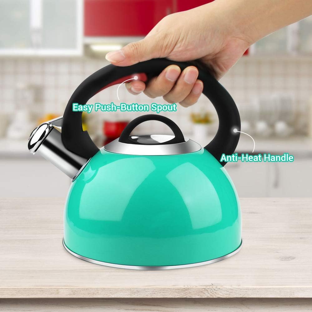 AIDEA Tea Kettle, 2 Quart Whistling Stainless Steel Tea Kettle for Stovetop Green…