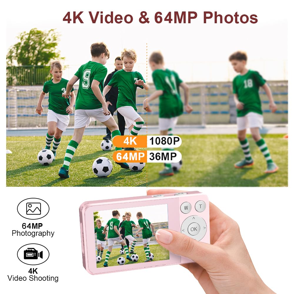 Fotocamera digitale, autofocus 48MP 4K fotocamera per fotografia con scheda da 32 GB, fotocamera digitale compatta portatile con guscio in metallo, batteria da 2000 mAh