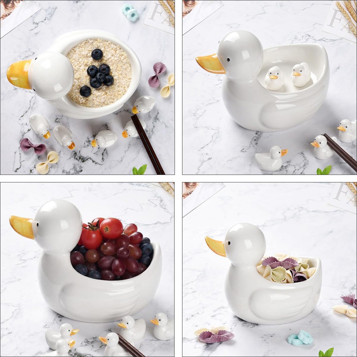 Support à Baguettes en Céramique Blanche Adorable de Canard, Set de 3 Pièces Lisse et Délicat, Facile à Nettoyer, Décoration de Table Japonaise