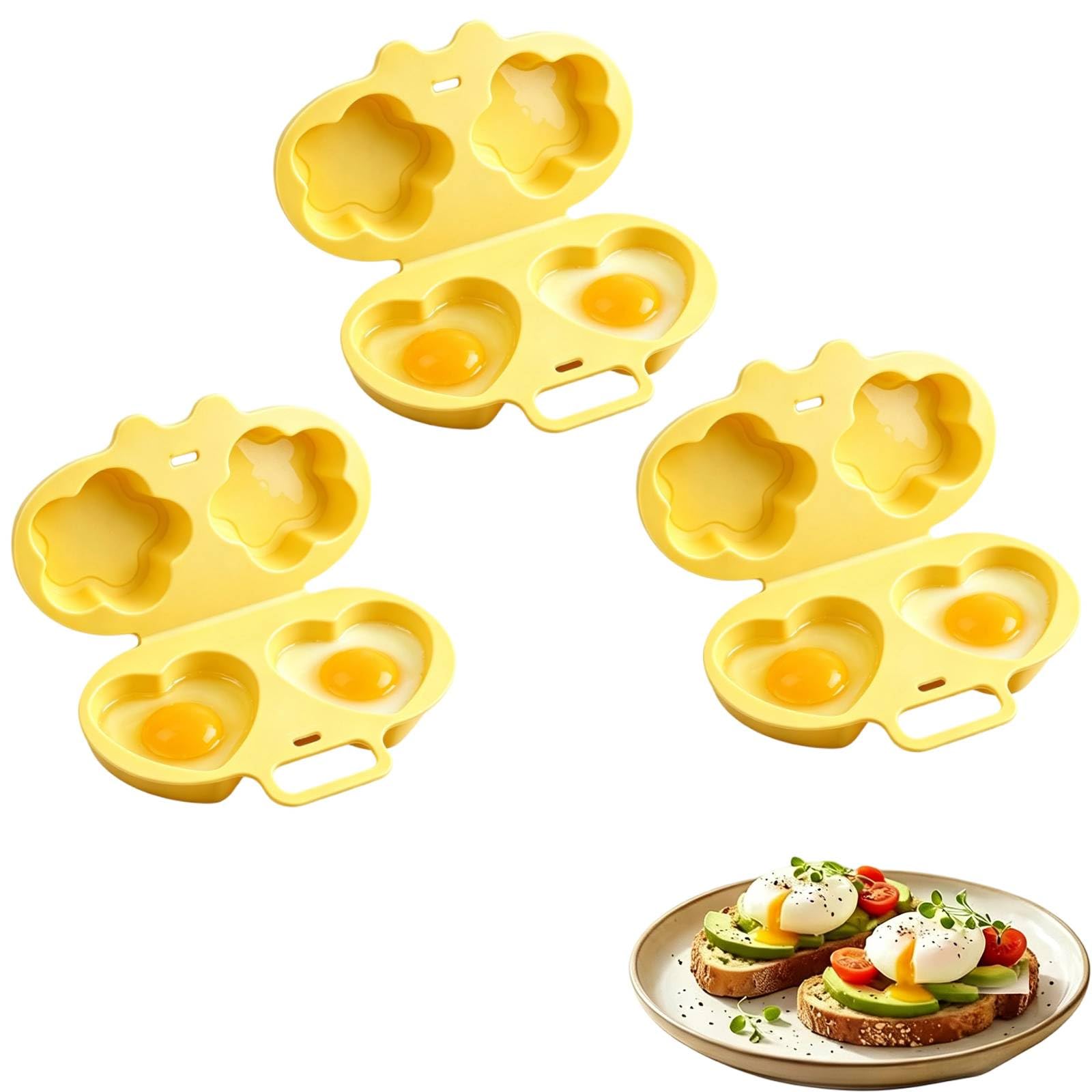 Cufryna Microwave Egg Cooker, 2 Cavity Microwave Egg Poacher with Lid & Handle, Nonstick Poached Egg Maker, Microwave Egg Boiler Poacher, Quick-Heat Microwave Egg Cooker for Kitchen (Yellow B, 3PC)