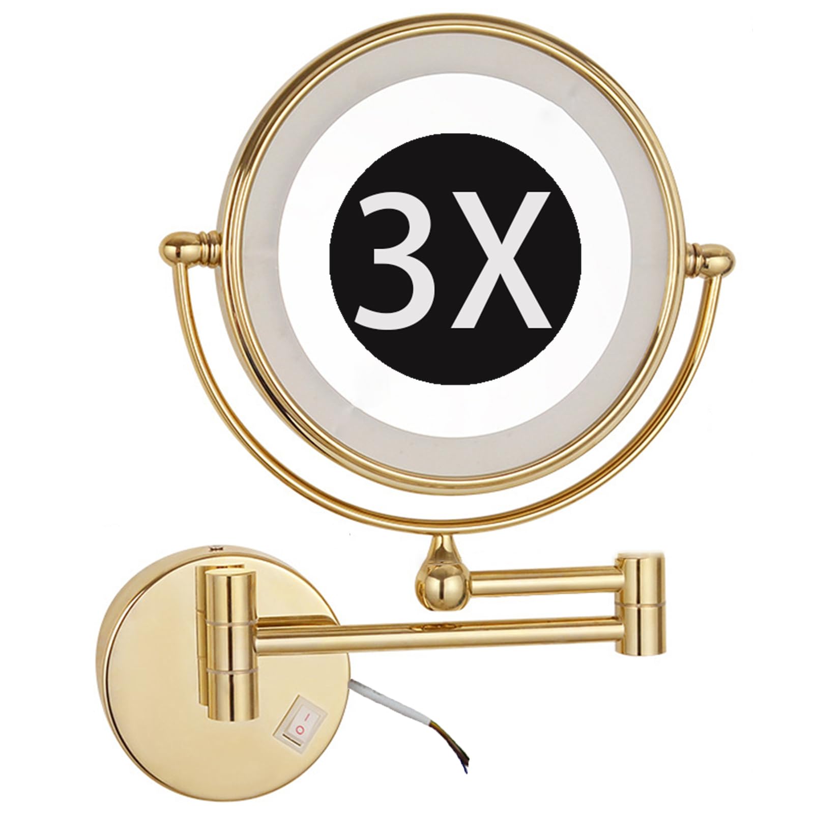 Miroir de maquillage mural avec éclairage LED grossissant 1X 3X et bras extensible orientable