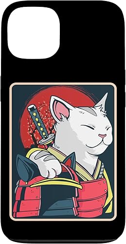 Arte de gato japonés para iPhone 13 - Espada Katana - Anime Ninja Cat - Funda Catzilla disponible en Yaxa Guatemala