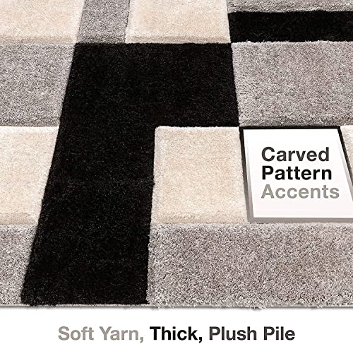 Image of Modern Geometric 3D Textured Thick and Soft Shaggy Fur Rug & Carpet (6x6 Feet - Square Shape, Color - Multicolour /Black)