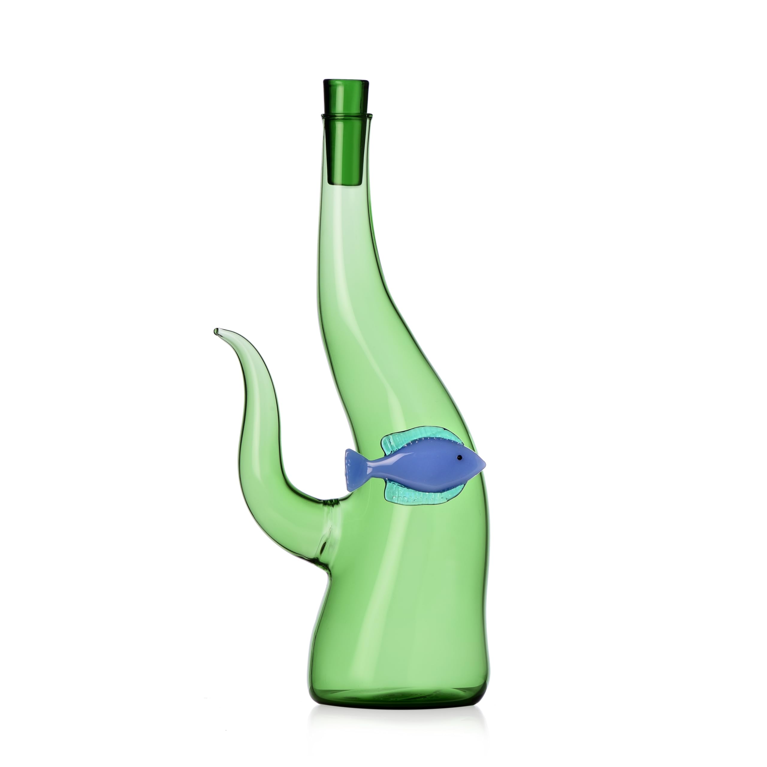 Ichendorf Milano Marine Garden Collection Seaweed Bottle with Blue Fish, 70 cl, Borosilicate Glass, Handmade