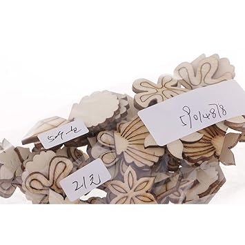 Anbau 100 Pieces Unfinished Wood Flower Shell Shape Wooden Pieces Scrapbook Embellishment for Wedding Party Table Scatter Decoration