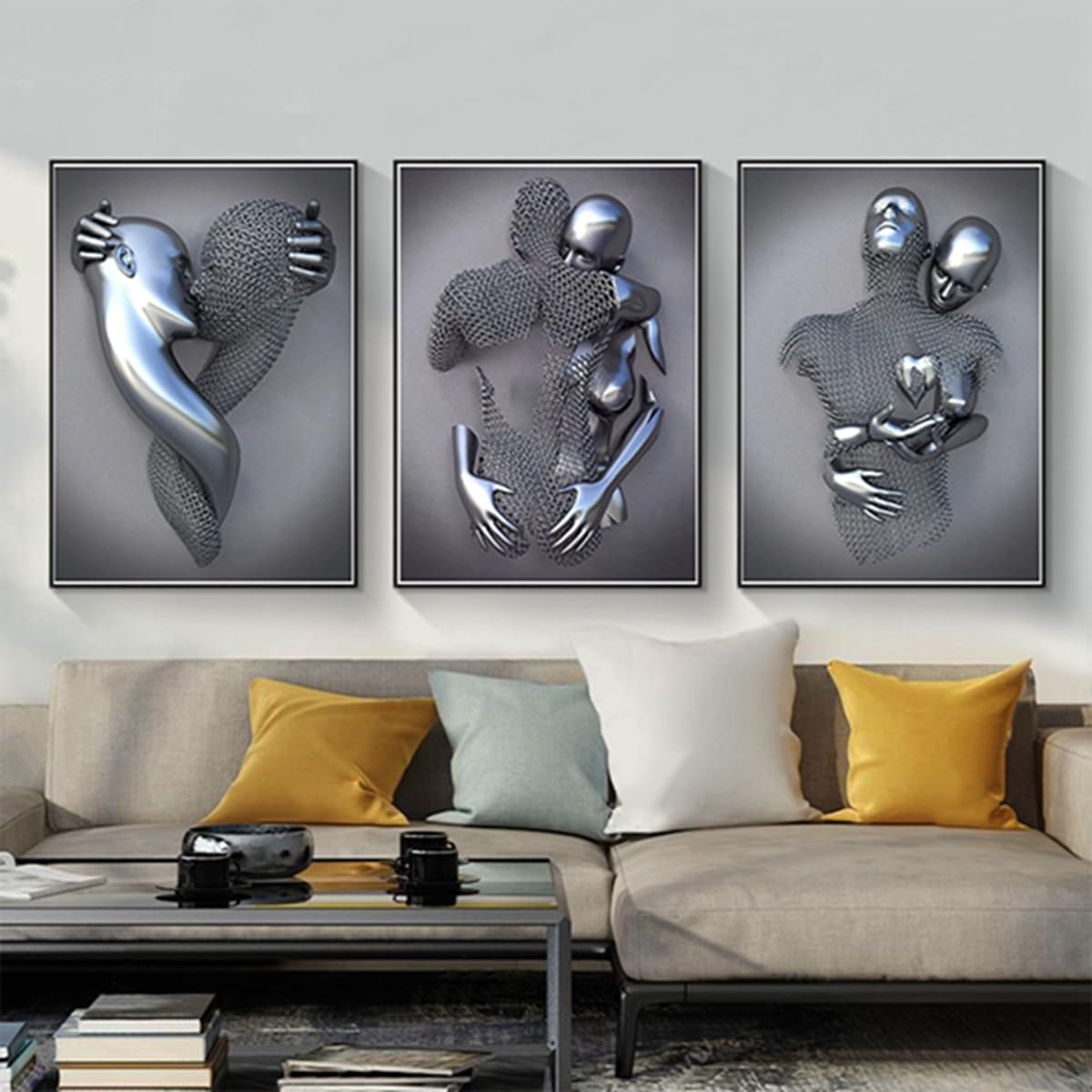 DLKAJFK 3D Romantic Lover Sculpture Poster Metal Figure Statue Art Love Heart Kiss Pictures Wall Art Black African Woman Wall Painting Without Frame Poster 03 3 Pieces 20 X 30 Cm - View #12