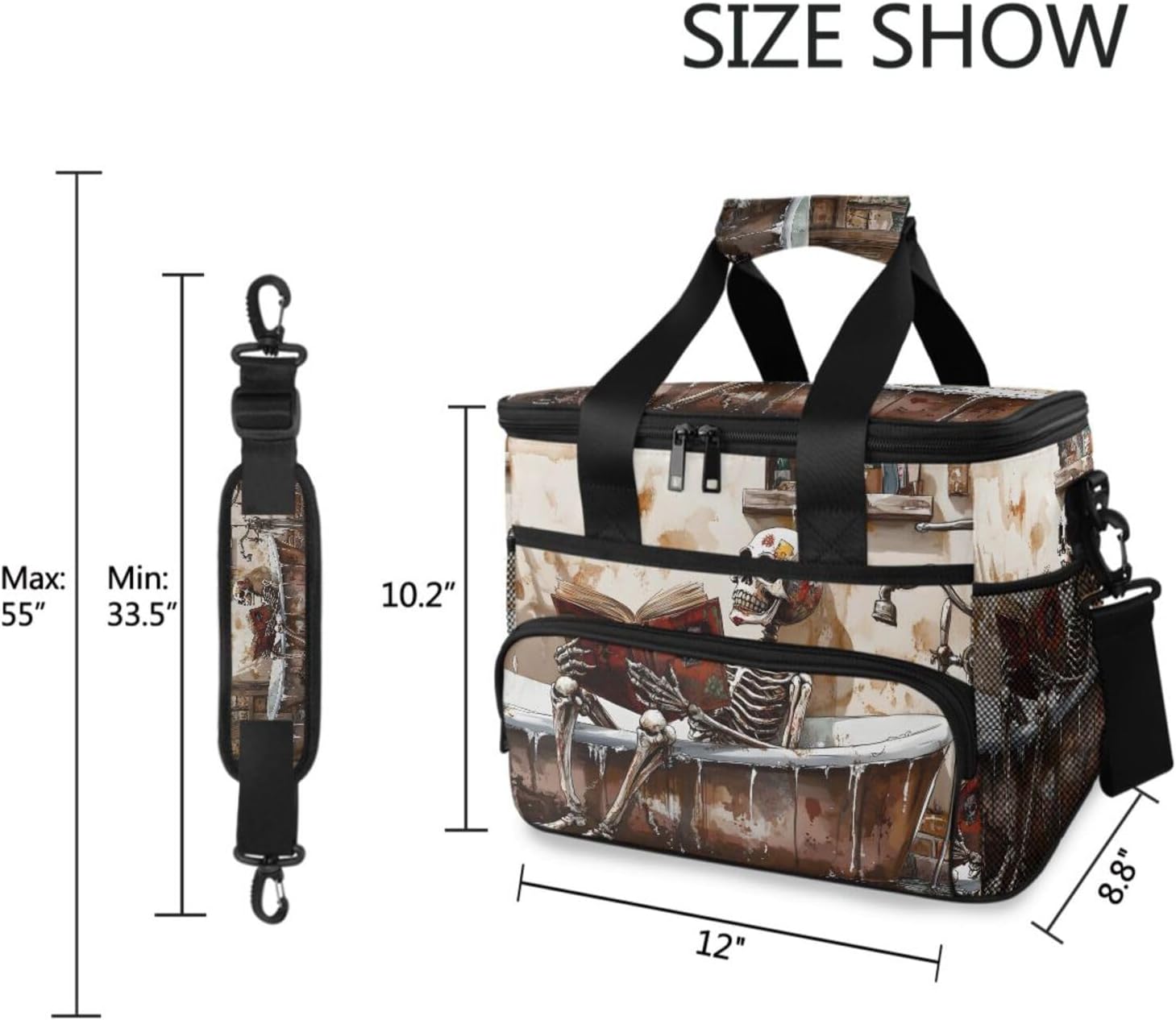 Cooler Bags Insulated-Skeleton in Bathtub, Lunch Bag 24 Cans Leakproof Light Weight for Picnic Camping Party