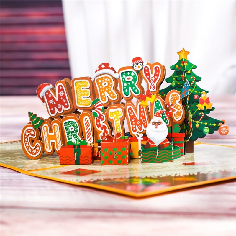 Glückwunschkarte Pop Up Weihnachtskarte 3D Gruß Geschenkkarten for Urlaub Winter Neues Jahr Frohe Weihnachten Karten (10 Packung)