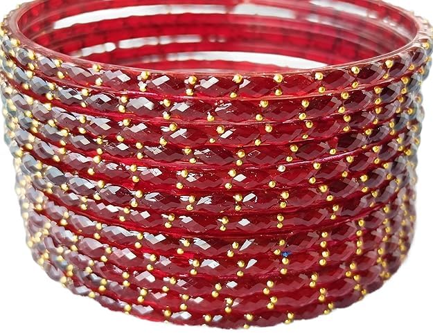 Image of JPS 16 Pcs Trendy Stylish Glass & Kashmiri Ghungroo Bangles Set for Women & Girls | Gold-Plated Traditional Festive Wedding Party Jewellery Chudi Set (12 Glass + 4 Metal)