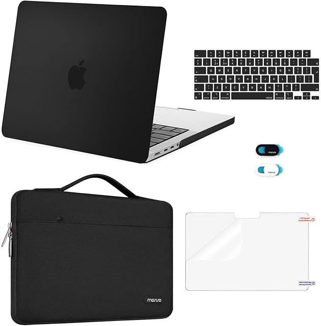 MOSISO Compatible with MacBook Pro 14 inch Case 2023 2022 2021 M2 A2779 A2442 M1 Pro/Max Chip Touch ID, Plastic Hard Shell Case&Sleeve Bag&Keyboard Skin&Screen Protector&Webcam Cover, Black