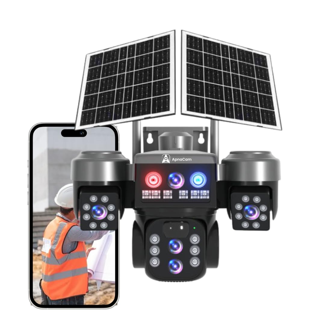 4G Solar Security Camera – Triple Lens 3MP, Dual Solar Panel Wireless Outdoor CCTV, 4G SIM Based, IR Night Vision, Motion Detection, Two-Way Audio, IP66 Waterproof, 128GB Support, No WiFi Needed