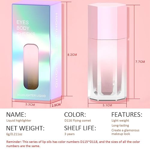 Miniatura 6 de Pink Glimmer - Resaltador líquido con purpurina, contorno líquido altamente pigmentado, iluminador de barra iluminador para cara, cuerpo, ojos,