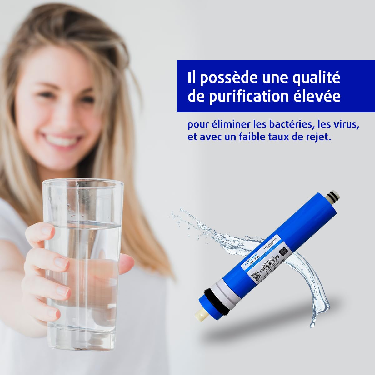 NATURE WATER PROFESSIONALS Membrane Vontron idéale pour l'osmose inverse - 75GPD - L'élimination des sels inorganiques, des métaux lourds, des matières organiques et des matières chimiques
