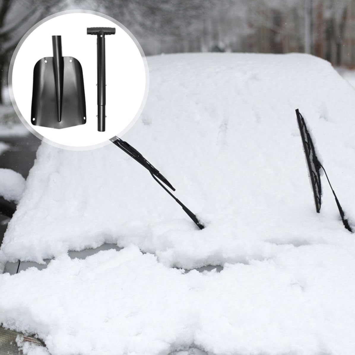 Pala de Nieve Plegable para Coche, Retráctil, Aluminio, Negro