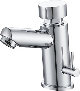 Robinet Temporisé pour Lavabo, Mitigeur 2 Eaux (Eau Chaude et Froide), Poussoir Mural, Design Chromé, Économie d’Eau, Contrôle Automatique