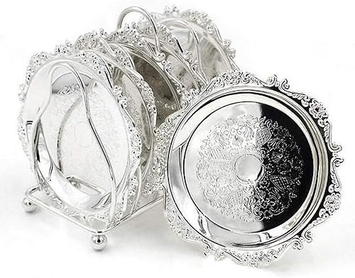 QTKJ - Juego de 7 mini platos de metal para tartas, chapados en metal, para bodas, cumpleaños, fiestas, cupcakes, plata, diseño redondo