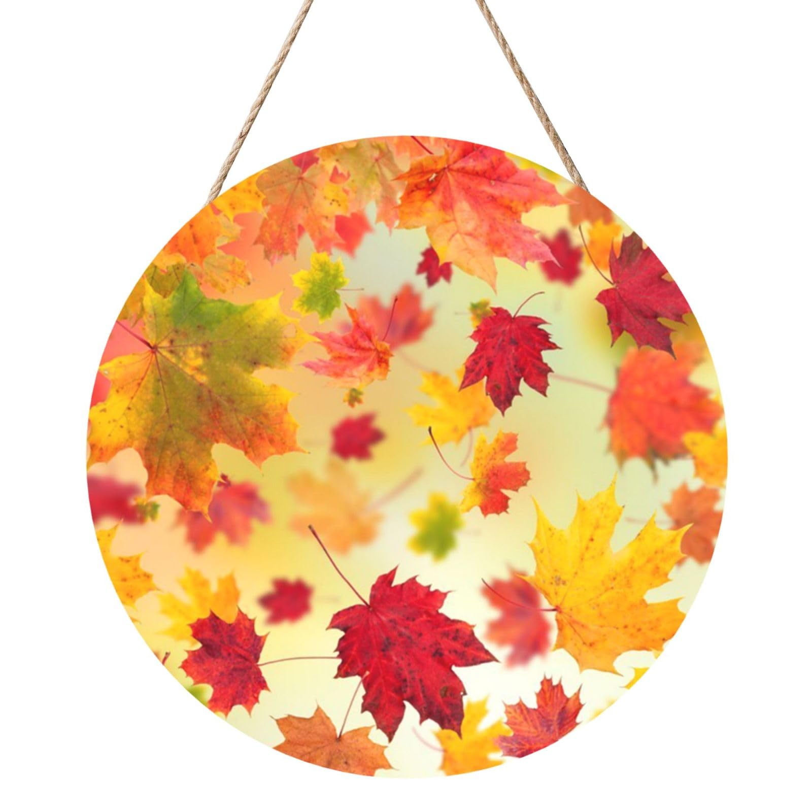 InOmak Autumn Maple Leaves Falling Golden Leaf Harvest Orange Red Yellow, Round Wood Panel Painting 12 in, Wall Hanging Painting For Home
