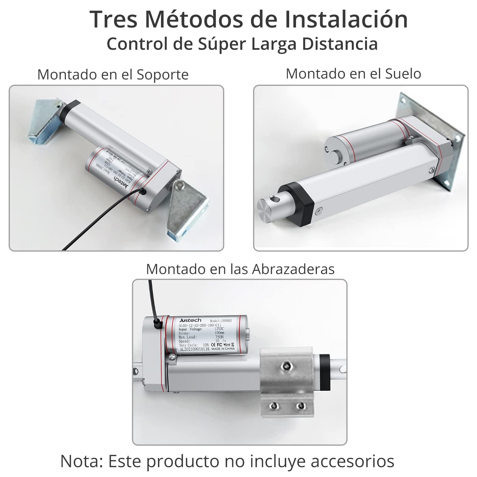 Justech DC 12V Actuador Lineal Motor 750N 100mm Para Auto RV Abridor Eléctrico de Puerta Construcción de Maquinaria Agrícola Industrial Vehículo de Barrido Limpios Buques de Carga y Otras Aplicaciones