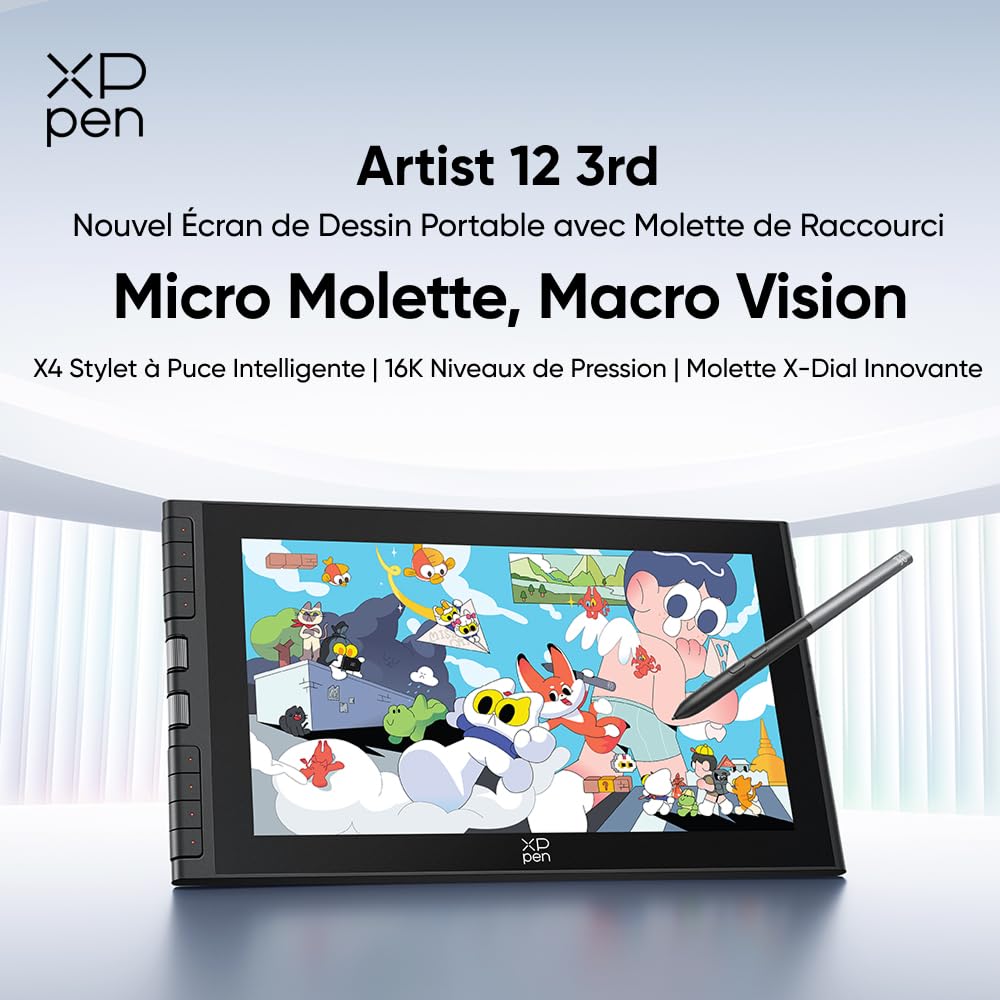 XPPen Artist 12 3rd (Édition 2025) Tablette Graphique Dessin Écran 12 Pouces avec Molette X-Dial, 8 Raccourcis, X4 Stylet 16384 Niveaux pour Illustrateurs Designers
