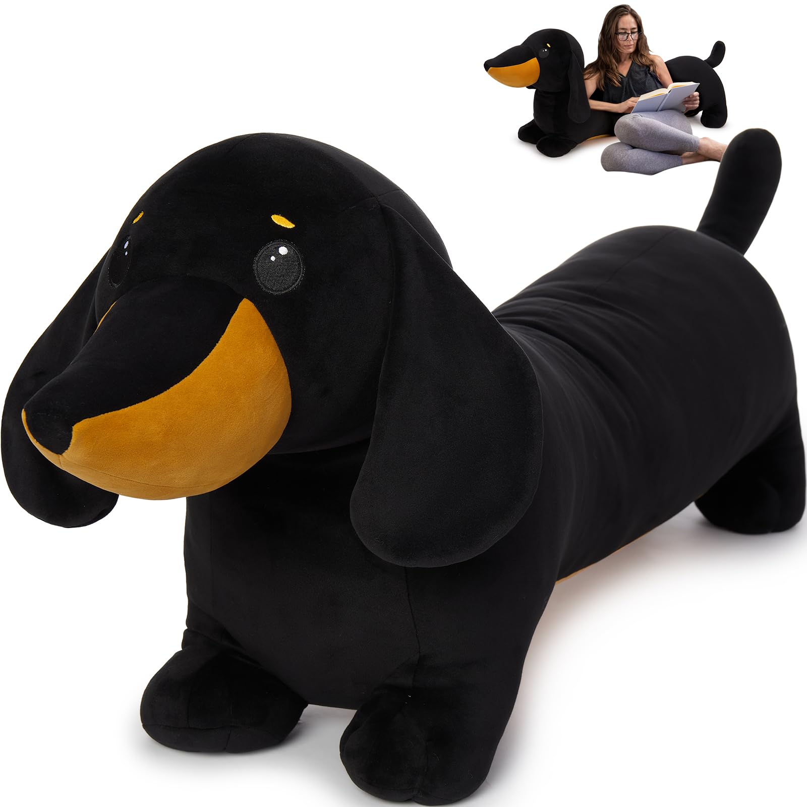 MorisMos Black Dachshund Stuffed Animal, 43-Inch Long Dachshund Body Pillow