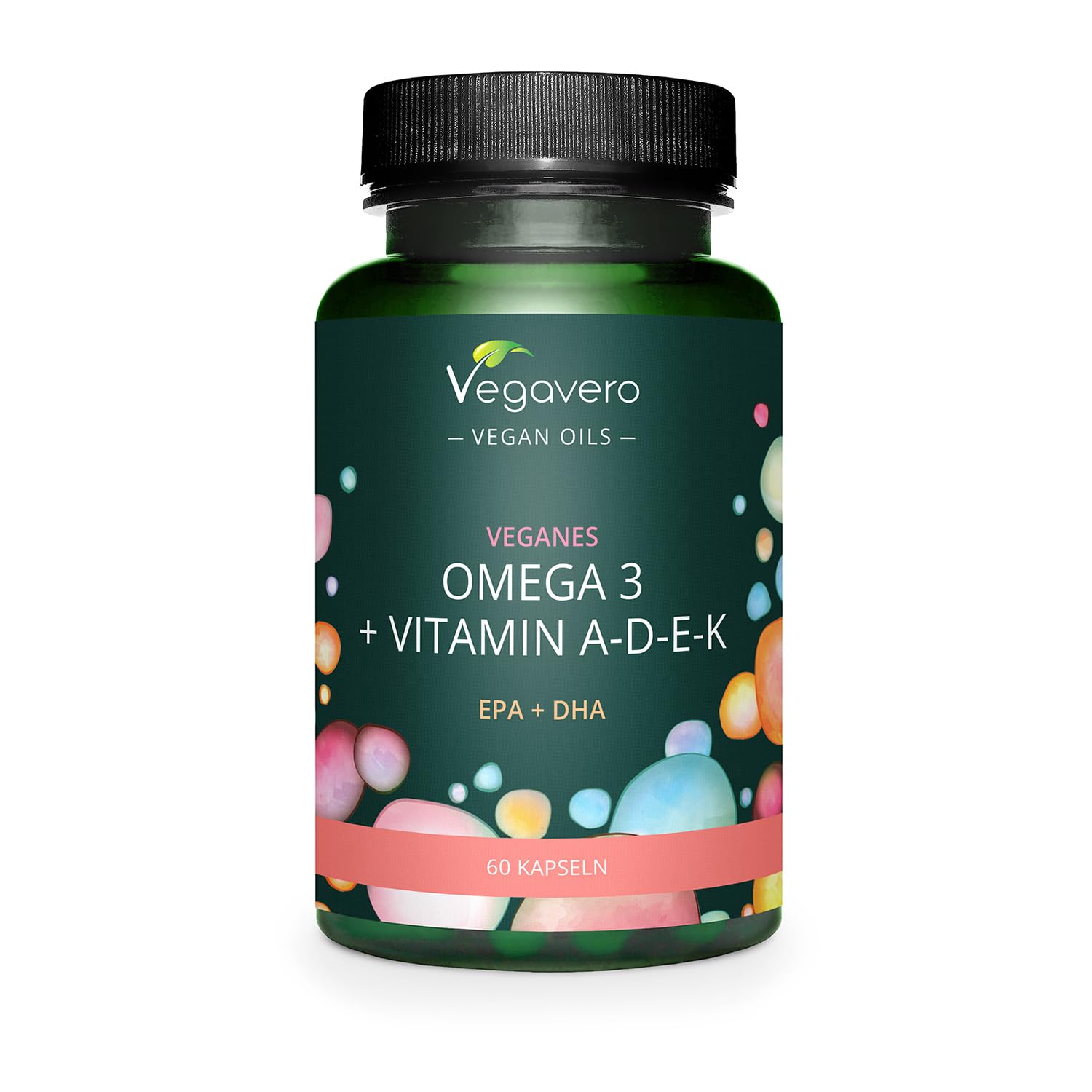 Vegavero Vegan Omega 3 + ADEK Vitamins | NO Additives | 60 Capsules | Algae Oil DHA & EPA | Lab-Tested