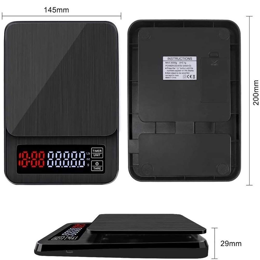 Wlectronic cyfrowa waga kuchenna ze stali nierdzewnej, elektroniczna waga do kawy 10 kg/1 g waga kuchenna do żywności Waga rozmiar: 5 kg/0,1