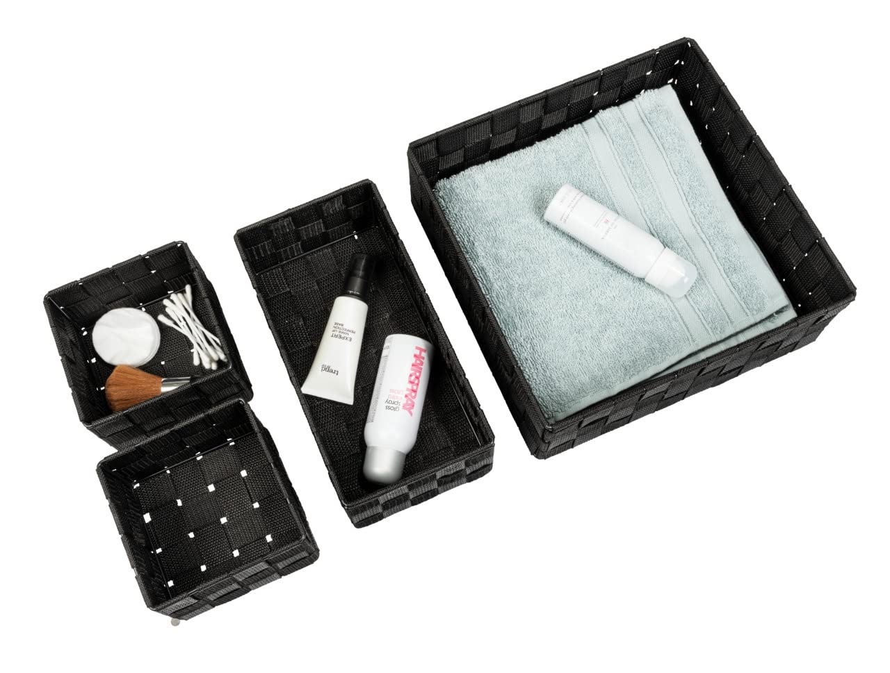 WENKO Corbeille bain Adria noire, kit 3, décorative le rangement et l' organisation aux dimensions S, M & L cuisine, salle bain et maison, organiseur en polypropylène robuste 34x13x24cm WENKO Corbeille bain Adria noire, kit 3, décorative le rangement et l' organisation aux dimensions S, M & L cuisine, salle bain et maison, organiseur en polypropylène robuste 34x13x24cm