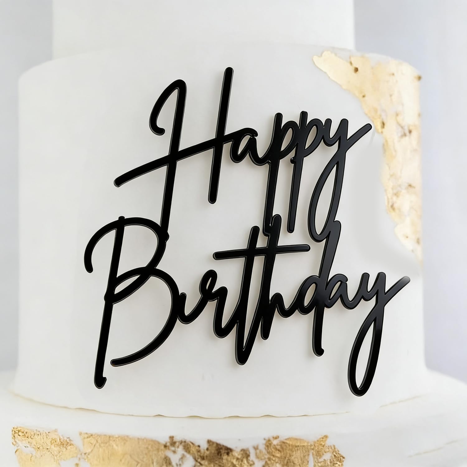 Photo 1 of 1 PCS Happy Birthday Cake Topper, Acrylic Black Birthday Cake Decoration Cake Charm Decor for Anniversary Celebrating Party Cake Picks Decoration, 5.1x5.1 Inches