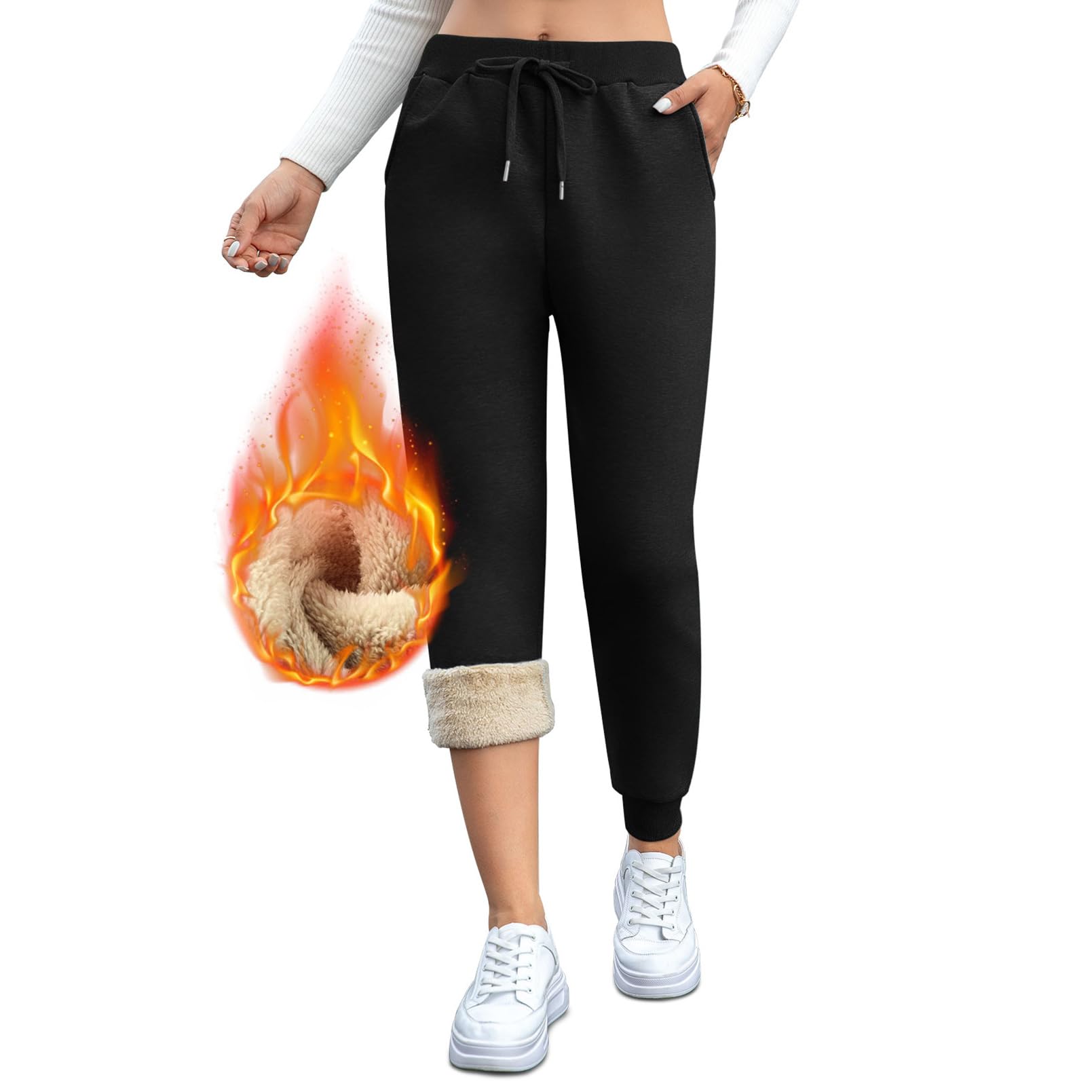 Aisprts Pantaloni Tuta Donna, Pantaloni Termici Invernali da Donna, Pantaloni in Pile Ispessito Pantaloni Felpati Donna con 2 Tasche, Elastico in Vita, Coulisse