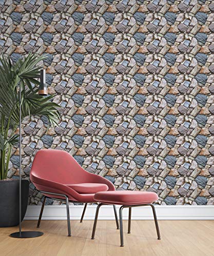 Image of DWELLSINDIA Stone Bricks Self Adhesive Peel and Stick PVC Wallpaper Waterproof, Scratch Resistant, Laminated (41CM X 244CM, Neutral, Matt)
