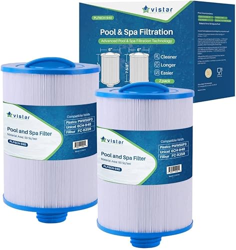 Vistar Water Technologies 6CH-940 Filtro de spa de repuesto para PWW50P3 con rosca gruesa de 1 12 pulgadas, 817-0050, Filbur FC-0359, 25252,