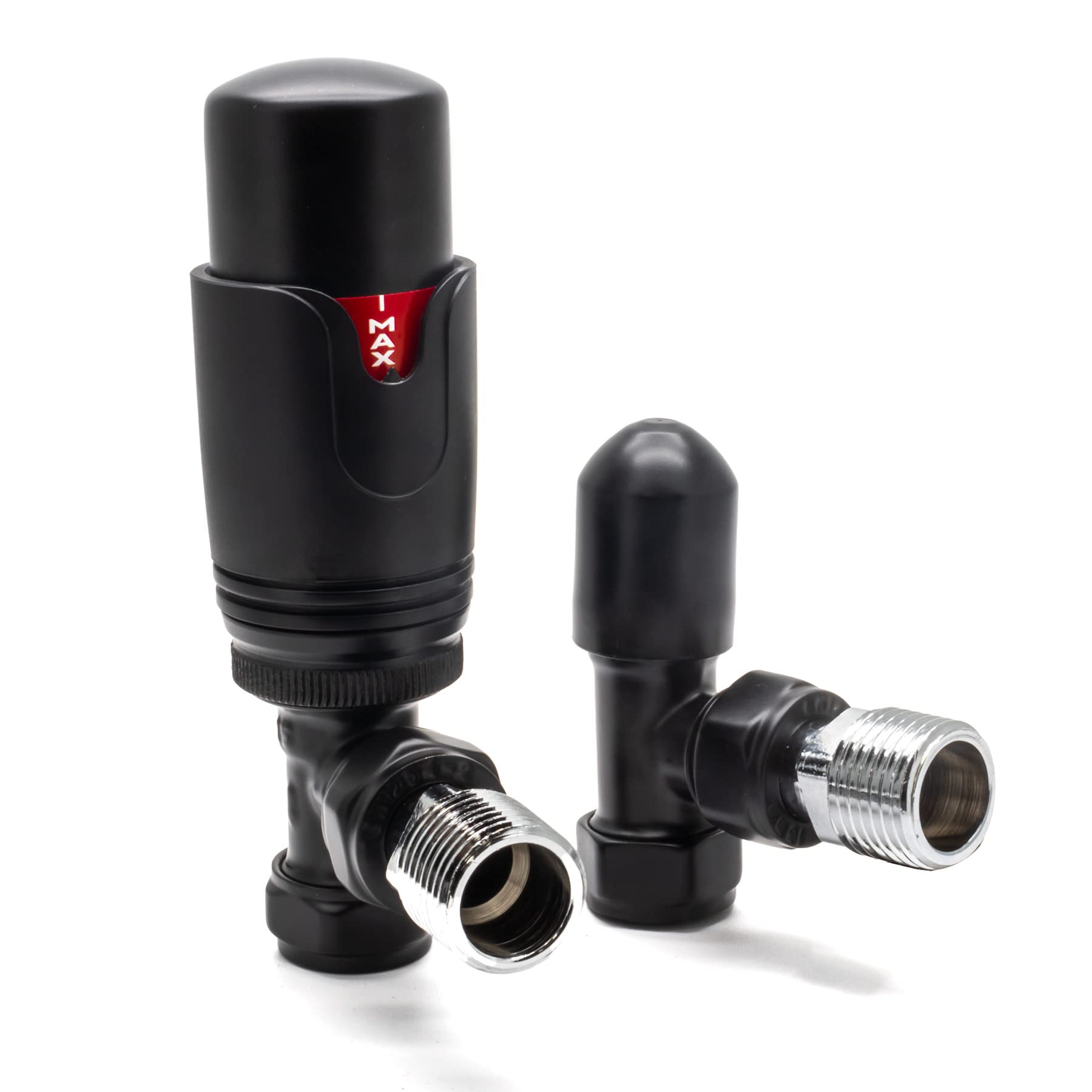 Adept Technology TRV c/w Lockshield and Modern Valves Head Kit (15mm x 1/2") - Angled, Matte Black